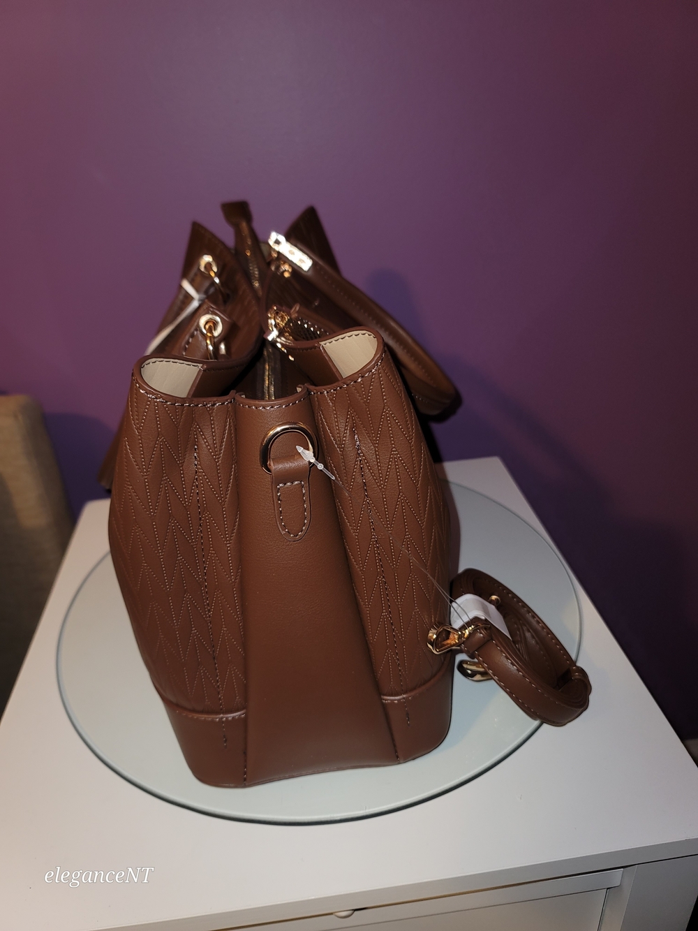 La Terre PETA-Approved Vegan Brown Quilted Tote Bag NWT - Picture 4 of 16